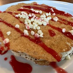 Short stack of lemon raspberry pancakes