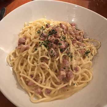 La Rotunda - Spaghetti carbonara with prociuto ham.  Egg yolk is mixed into the very cream sauce - Italian Near Me - Glasgow, GLG