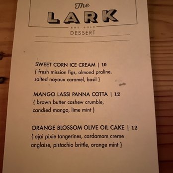 The Lark - Dessert Menu - New American Near Me - Santa Barbara, California The Lark - Dessert Menu - New American Near Me - Santa Barbara, California