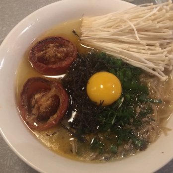 Ivan Ramen - Chicken paitan with mushrooms and roasted tomato - Ramen Near Me - New York, New York Ivan Ramen - Chicken paitan with mushrooms and roasted tomato - Ramen Near Me - New York, New York