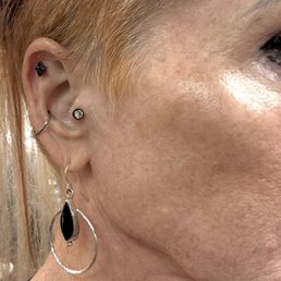 piercing by Anthony in flat of ear (small black rhinestone) piercing by Anthony in flat of ear (small black rhinestone)