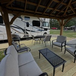 Houlton KOA - View of Deluxe site showing our motorhome.