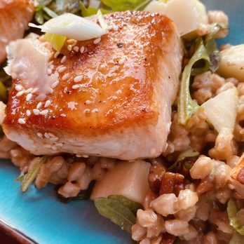 The 421 Craft Bar & Kitchen - Grilled bourbon salmon over a farro, green apple, arugula salad - Cocktail Bars Near Me - Bennington, Vermont The 421 Craft Bar & Kitchen - Grilled bourbon salmon over a farro, green apple, arugula salad - Cocktail Bars Near Me - Bennington, Vermont