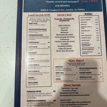 El Borrego De Oro - Menu as of March 2024 - Mexican Near Me - Austin, Texas