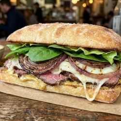 Sandwich Republic - Golden Curry Roast Beef. Ciabatta Bread Halal Roast Beef with homemade  Golden Curry 
Fresh Spinach, Lettuce, Grill Red Onion
Mozzarel