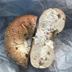 Quaker Ridge Bagels - Everything bagel and veggie cream cheese. Generous shmear. Tasty. It just needs more Seeds! You know me! Seeds!