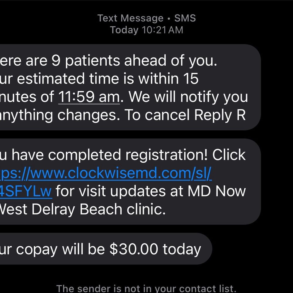 The text message I received when I first registered my appointment online. The text message I received when I first registered my appointment online.