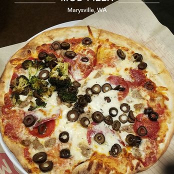 MOD Pizza - I got red sauce with mozz, feta, minced garlic, salami, pepperoni, olives, and some seasoned broccoli - Pizza Near Me - Marysville, Washington MOD Pizza - I got red sauce with mozz, feta, minced garlic, salami, pepperoni, olives, and some seasoned broccoli - Pizza Near Me - Marysville, Washington