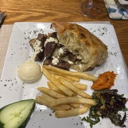 Chevpas - minced beaf and lamb with superb roasted eggplant and soft, airy pita