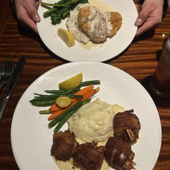 Brigantine - Macadamia nut halibut and the crab stuffed tiger shrimp. Tasteless and bland. The vegetables were the best part, - Seafood Near Me - San Diego, California