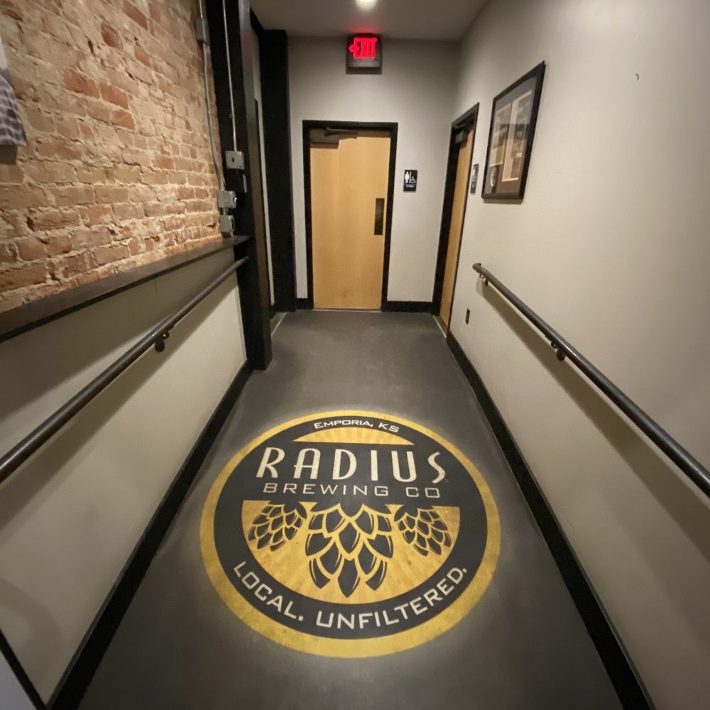 Radius Brewing Company - Bathroom view with Radius design - Breweries Near Me - Emporia, Kansas Radius Brewing Company - Bathroom view with Radius design - Breweries Near Me - Emporia, Kansas