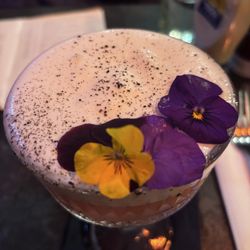 Coqbull - PINK DUCHESS -- rhubarb gin, hibiscus, lemon, rosewater, mediterranean tonic, lavander egg foam
