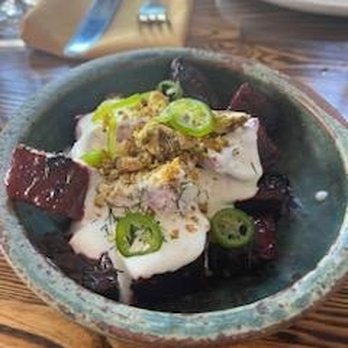 Petite Leon - Beets (appetizer) with whipped feta and Serrano peppers - Mexican Near Me - Minneapolis, Minnesota Petite Leon - Beets (appetizer) with whipped feta and Serrano peppers - Mexican Near Me - Minneapolis, Minnesota
