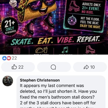 Fantasyland Skate Center - My second comment that was deleted. This was right before they blocked me on facebook on 11 August 2026, the day of their Adult Night (21+) - Skating Rinks Near Me - McAllen, Texas Fantasyland Skate Center - My second comment that was deleted. This was right before they blocked me on facebook on 11 August 2026, the day of their Adult Night (21+) - Skating Rinks Near Me - McAllen, Texas