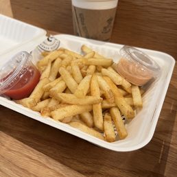 Fries with sauces. Ignore the Matcha latte. It was from another place. Fries with sauces. Ignore the Matcha latte. It was from another place.