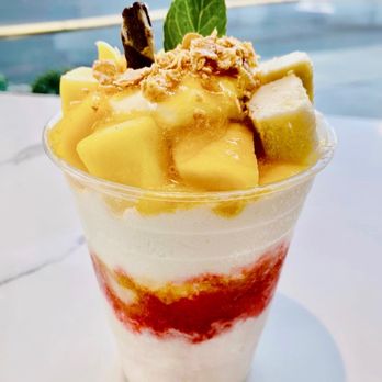 Semicolon Cafe - Mango Bingsoo....they were out of strawberries so the guy added strawberry to my mango bingsoo - Coffee & Tea Near Me - Bellevue, Washington Semicolon Cafe - Mango Bingsoo....they were out of strawberries so the guy added strawberry to my mango bingsoo - Coffee & Tea Near Me - Bellevue, Washington