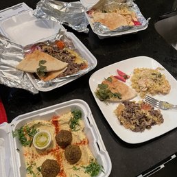 Falafel hummus bowl, beef sajj , chicken and cream. Falafel hummus bowl, beef sajj , chicken and cream.