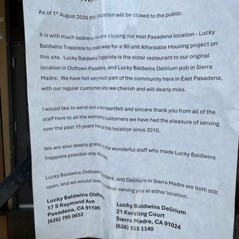 Lucky Baldwins Pub - Trappiste - Closure notice - Pubs Near Me - Pasadena, California Lucky Baldwins Pub - Trappiste - Closure notice - Pubs Near Me - Pasadena, California