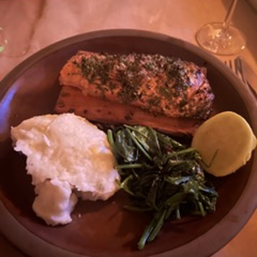 Pace - The amazing salmon with spinach and pureed potatoes. - Italian Near Me - Los Angeles, California Pace - The amazing salmon with spinach and pureed potatoes. - Italian Near Me - Los Angeles, California