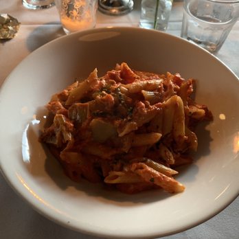 The Left Bank - Penne Al'Arrabiata without prosciutto, with added banana peppers - New American Near Me - Buffalo, New York The Left Bank - Penne Al'Arrabiata without prosciutto, with added banana peppers - New American Near Me - Buffalo, New York