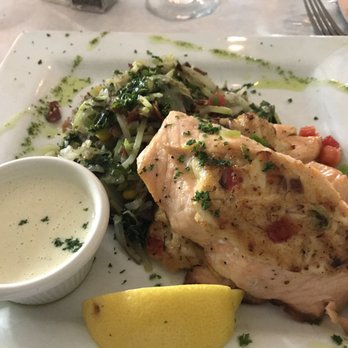 Fish Thyme - Stuffed salmon with vegetable medley - Cafes Near Me - Acworth, Georgia Fish Thyme - Stuffed salmon with vegetable medley - Cafes Near Me - Acworth, Georgia