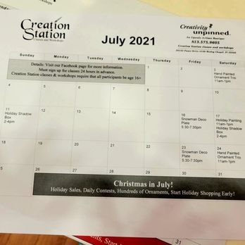 Creativity Unpinned - July 2021: There's a paper monthly calendar available on the checkout counter. Sign up for art classes! - Gift Shops Near Me - Wesley Chapel, Florida Creativity Unpinned - July 2021: There's a paper monthly calendar available on the checkout counter. Sign up for art classes! - Gift Shops Near Me - Wesley Chapel, Florida