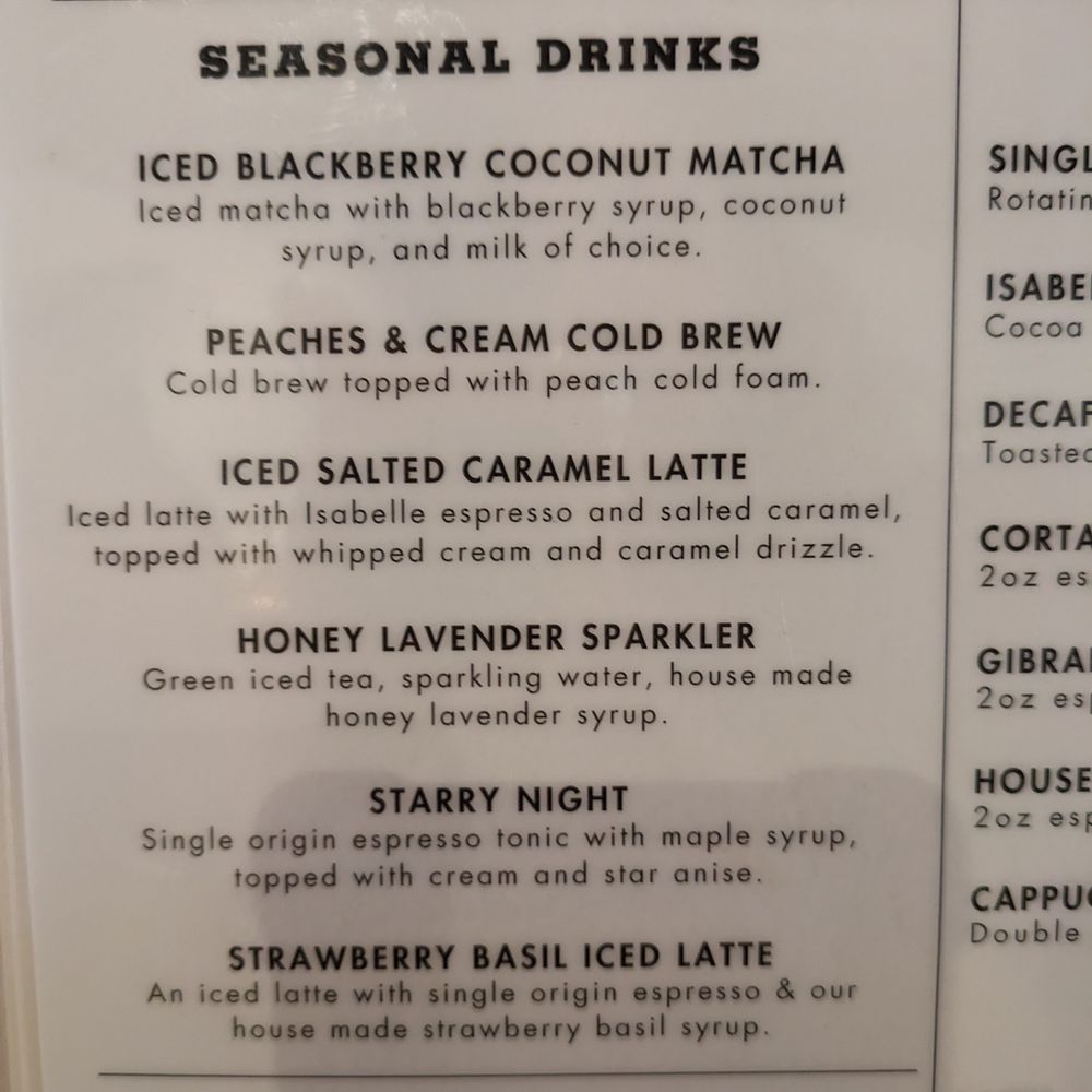 Seasonal drinks menu. Wed lunch 2024-04-10 Seasonal drinks menu. Wed lunch 2024-04-10