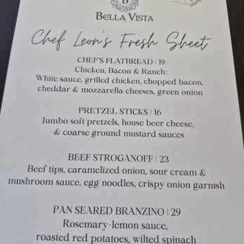 Bella Vista - Current Chef's specials - Lounges Near Me - Sun City West, Arizona Bella Vista - Current Chef's specials - Lounges Near Me - Sun City West, Arizona