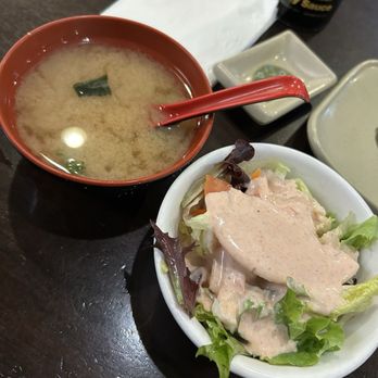 Sushi House - Miso soup and salad - Sushi Bars Near Me - Alameda, California