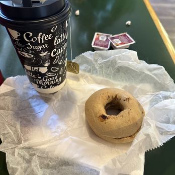 Holy Grounds Coffee & Bagel Shop - Chai Latte - 16 oz  Cinnamon Raisin GF Bagel - Coffee & Tea Near Me - Cresaptown, Maryland