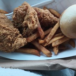 Hartz Chicken Buffet - Fries were fried TWICE ,hard, and mostly hollow. Chicken was TRAGIC. Sorry y'all had to see this but at least you didn't TASTE IT.