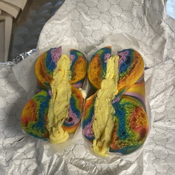 Brooklyn Dough - Egg sandwich on a rainbow bagel - Bagels Near Me - Naples, Florida Brooklyn Dough - Egg sandwich on a rainbow bagel - Bagels Near Me - Naples, Florida