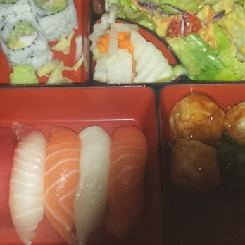 Nana Sushi - $11 Bento Box. Half cali roll, 5 pieces of sushi, house salad and 3 pieces of fried shumai. Not pictured but also comes with miso soup. - Sushi Bars Near Me - Suffolk, Virginia Nana Sushi - $11 Bento Box. Half cali roll, 5 pieces of sushi, house salad and 3 pieces of fried shumai. Not pictured but also comes with miso soup. - Sushi Bars Near Me - Suffolk, Virginia