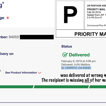 US Post Office - 9x12" Priority Mail Bubble Padded Envelope addressed with a prepaid label is MIA - Post Offices Near Me - El Cerrito, California