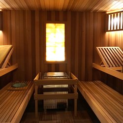 Nordic Sauna - We build custom Serenity benches that are adjustable as well as custom Salt walls.