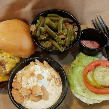 Mission BBQ - Smoke House Burger with Green Beans and Banana Pudding $18.49. The burger was excellent! - Sandwiches Near Me - Lake Mary, Florida Mission BBQ - Smoke House Burger with Green Beans and Banana Pudding $18.49. The burger was excellent! - Sandwiches Near Me - Lake Mary, Florida