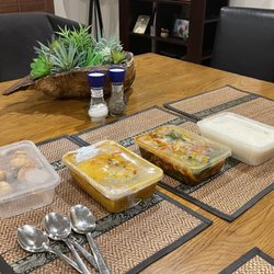 Sticky Rice Thai - Money bags, Yellow Curry, Chili Chicken and Sticky Rice