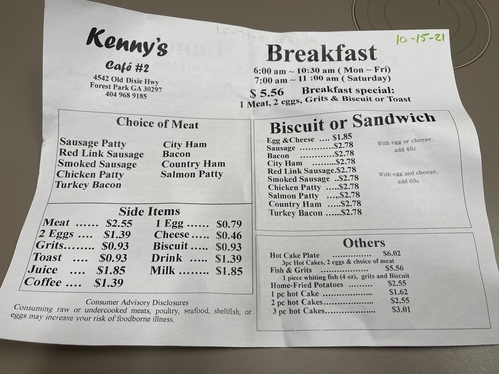 KENNY’S CAFE 17 Reviews 4542 Old Dixie Hwy, Forest Park,