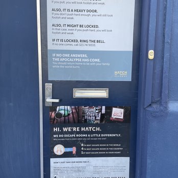 Hatch Escapes - Signs on the entrance - Escape Games Near Me - Los Angeles, California Hatch Escapes - Signs on the entrance - Escape Games Near Me - Los Angeles, California