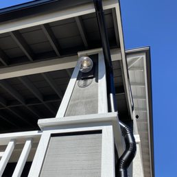 We had to put a down spout here for the front porch part and he managed to make it look not too visible and nice! We had to put a down spout here for the front porch part and he managed to make it look not too visible and nice!