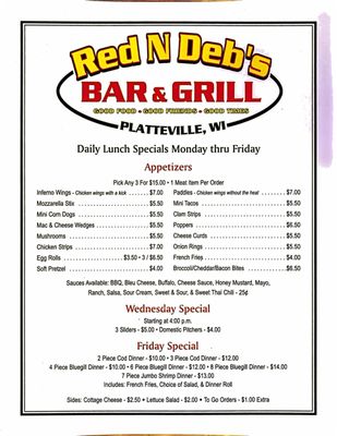 Menu photo 1 Red N Deb's Bar & Grill Platteville, WI Menu photo 1 Red N Deb's Bar & Grill Platteville, WI