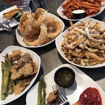 Flip Side - Tempura app and onion rings were great. Truffle fries had canned Parm as the cheese (too bad). Sweet potato dipping sauce was tops! - Burgers Near Me - Columbus, Ohio