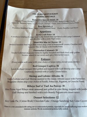 Menu photo 1 The Feast Restaurant Holmes Beach, FL