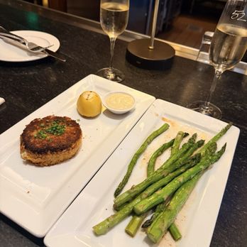 Seasons 52 - Lump Crab Cake with a side of asparagus - New American Near Me - Raleigh, North Carolina Seasons 52 - Lump Crab Cake with a side of asparagus - New American Near Me - Raleigh, North Carolina