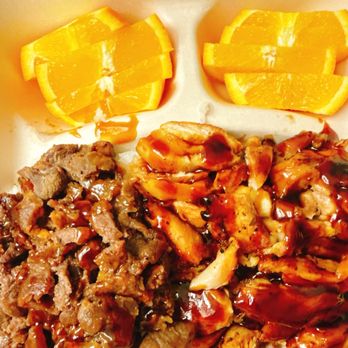 Yamas Teriyaki - Beef/chicken plate (subbed the salad for extra orange slices) - Japanese Near Me - Westminster, California Yamas Teriyaki - Beef/chicken plate (subbed the salad for extra orange slices) - Japanese Near Me - Westminster, California