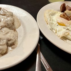 Over Easy Cafe - Biscuits with sausage gravy, eggs over easy, home fries