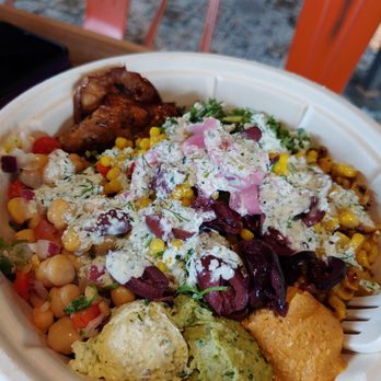 Mezeh - Chicken shawarma rice bowl. - Mediterranean Near Me - Blacksburg, Virginia Mezeh - Chicken shawarma rice bowl. - Mediterranean Near Me - Blacksburg, Virginia