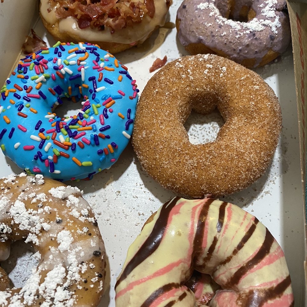 Duck Donuts - Maple Bacon, Blueberry Icing, Cinnamon, Strawberry/Banana - Donuts Near Me - Paramus, New Jersey Duck Donuts - Maple Bacon, Blueberry Icing, Cinnamon, Strawberry/Banana - Donuts Near Me - Paramus, New Jersey