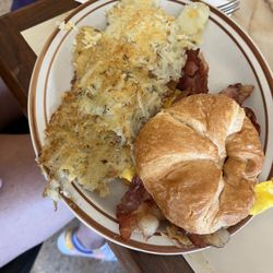 Potters Place Cafe - Breakfast croissant sandwich with Hashbrowns