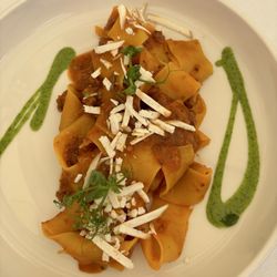 A Beccafico - Pappardele al ragu di salsiccia (Pappardele with Italian sausage, toasted pine nuts, and smoked ricotta)